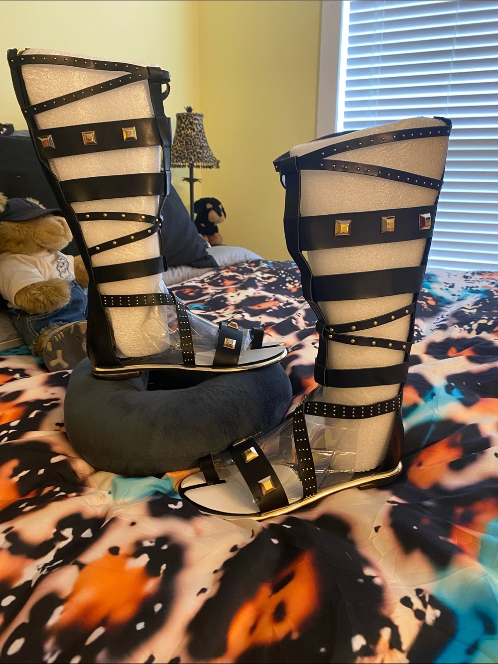 Fergie Black Studded Gladiator Knee-High Sandals